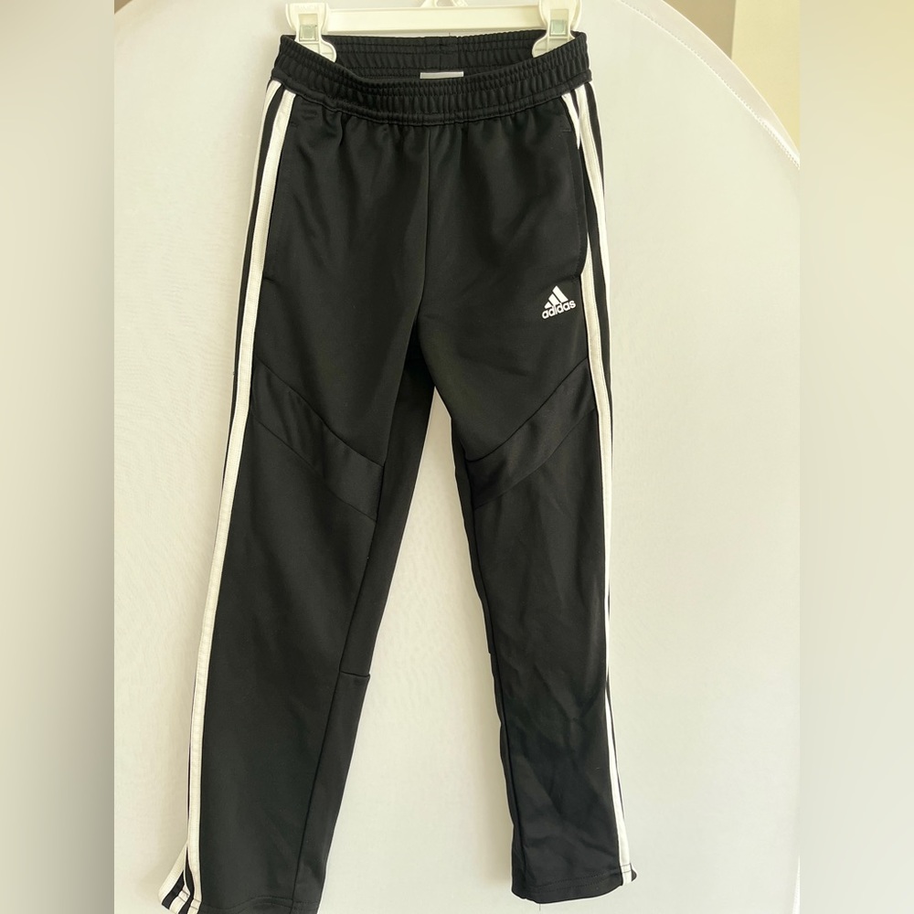 Boys Adidas Joggers zip bottom in black with white stripes